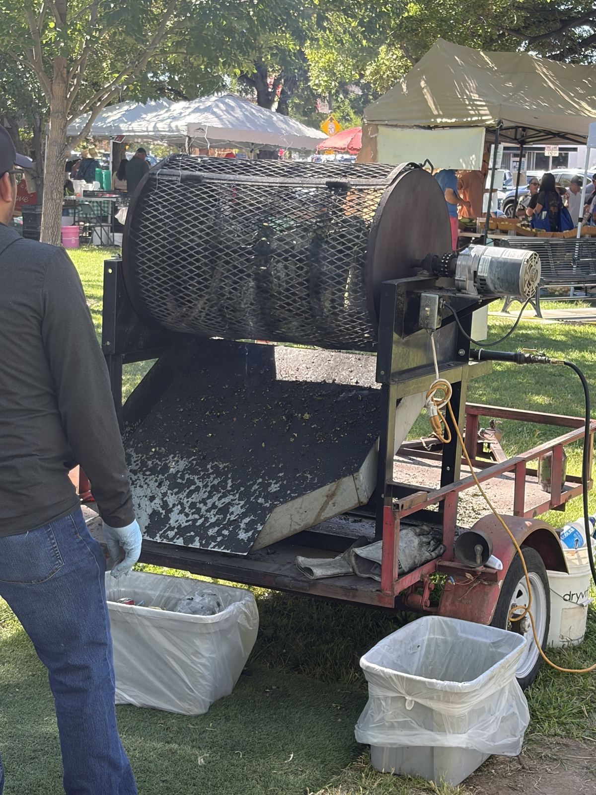 Rotating drum chile roaster in use at the market